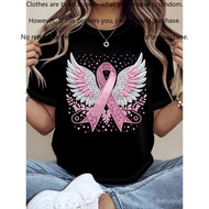 Customizable [Breast Cancer Awareness Tee] Women's Breast Cancer Awareness Ribbon & Angel Wings Prin