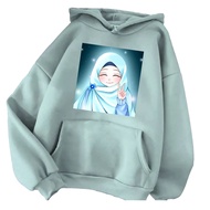 jaket hoodie anak perempuan gambar wanita berhijab muslimah motif feace untuk usia 5-14 tahun