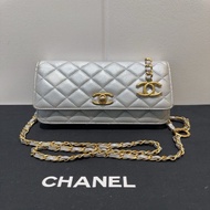 CHANEL香奈兒 銀色金扣 發財Woc 鏈條包 單肩斜挎包