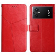 全城熱賣 - 適用於小米 Poco M5 4G/5G/M4 5G HT01 Y字紋左右開手機皮套（紅色）
