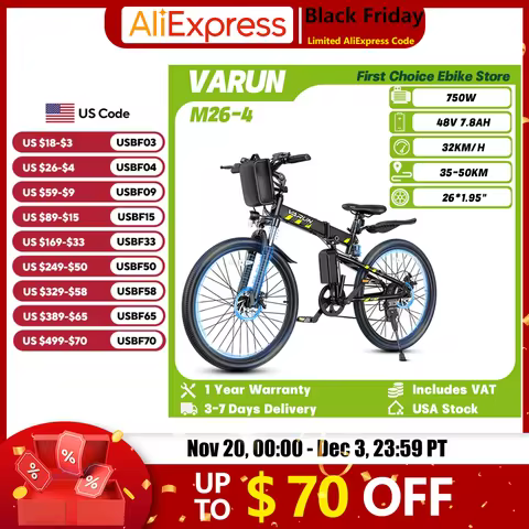 VARUN M26-4 Adult Folding Ebike 750W 48V 7.8Ah Mountain Off-Road Electric Bike 26*1.95 Inch Tire Cit