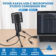 Fifine K683A USB-C Microphone Studio Condenser Mic with Gain Control Mute Button and Pop Filter Comp