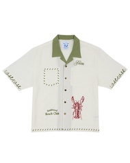 PASTEL CREATIVE WEAR SUNKISSED BEACH CLUB LOBSTER CABANA SHIRT - WHITE/GREEN