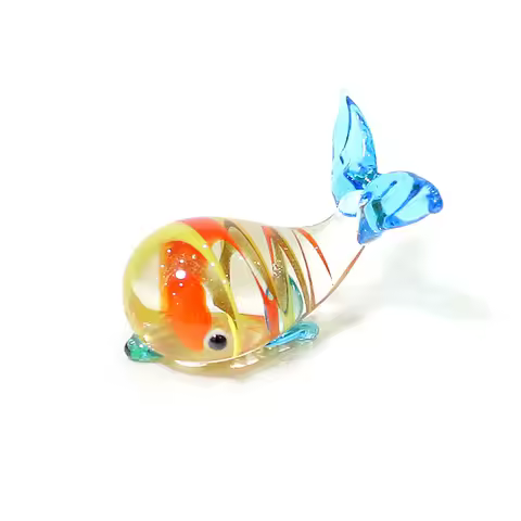 Cute Whale Mini Glass Figurine Gold Wire Craft Ornament Tiny Sea Animal Statue Home Desktop Aquarium