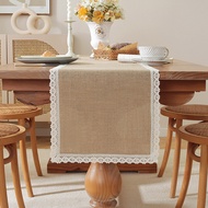 4/6/8/10 seaters Hand Woven Table Runner Vintage Natural Jute Linen Lace Table Runners Wedding Chris