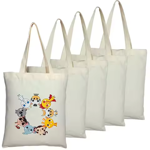 2/5/10pcs DIY Craft Sublimation Tote Bags Blank Canvas Travel Handbag Reusable Bag Shopping Shoulder