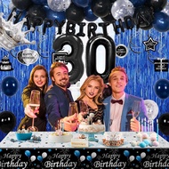 30th Birthday Decorations for Him, Blue Black Happy 30th Birthday Decorations for Men Women, 30 Year