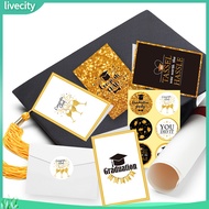 livecity|  Premium Golden Foil Graduation Cards Graduation Wishes Card Set 6pcs Graduation Cards with Glitter Golden Foil Printing Graduation Cap Themed Greeting for Celebrating