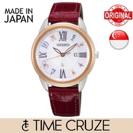 [Time Cruze] Seiko SUT370J Lukia Solar Made in Japan Analog Red Leather Strap White Dial Women Watch SUT370  SUT370J