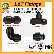 (SIRIM)HDPE Poly Fitting Poly Pipe Coupler Socket | Elbow | Tee | End Cap Sambungan Paip Air