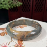 阿拉善瑪瑙手鐲64MM 高瓷爆裂紋灰藍色戈壁彩玉手環 大地的裂紋