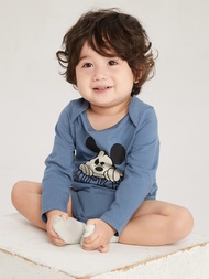 嬰兒裝|Gap x Disney迪士尼聯名 印花圓領長袖包屁衣-墨藍色