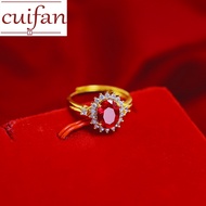 18k gold pawnable saudi gold original Full Diamond Zircon Elliptical Ruby Ring ongpin real gold jewe