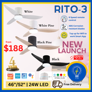 (Install Now)(YEOKA LIGHTS AND BATH) FANCO RITO 3 BLADES DC CEILING FAN 46 or 52 Inch 24W Tri-tone LED Light