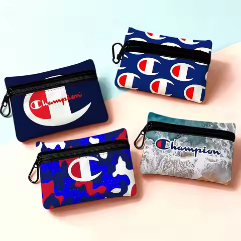 Famous brand C-Champion logo Oxford Cloth Zipper Wallet Multifunctional Hanging Coin Bag For Credit 