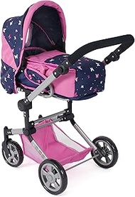 Bayer Chic 2000® 3-in-1 Combination Doll Pram Jara - Butterfly Navy Pink - Foldable, Height-adjustab