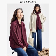 GIORDANO ผู้หญิง  เสื้อเชิ้ตคอริบบิ้น เสื้อเชิ้ตเรียบง่าย เสื้อเชิ้ตกระดุมเรียบ เสื้อเชิ้ตแขนยาว เสื