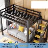 (JIJI.Mall) Small Apartment Loft Bed High Bed Iron Bed Underbed Table, Student Apartment Combination