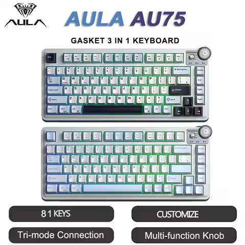 AULA AU75 Esports Gaming Mechanical Keyboard Three Mode 81 Keys PBT Keycap Hot Swappable RGB PC Desk