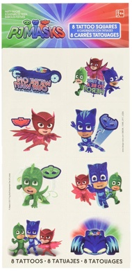 Vibrant Multicolor PJ Masks Tattoo Favors - 2" x 1.75" (Pack of 8) - Kid-Friendly Temporary Tattoos 