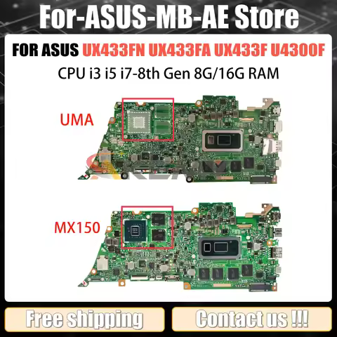 For ASUS ZenBook U4300F UX433F UX433FA UX433FN Mainboard Laptop Motherboard CPU i3 i5 i7 4GB 8GB 16G
