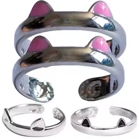 1/3pcs Cute Cat Ears Ring Opening Designer Cats Paw Embrace Finger Rings for Women Girls Trendy Pink