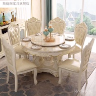 YQ Sitingge Marble Dining-Table round European Style Dining Tables and Chairs Set Marble round Table with Turntable6Peop