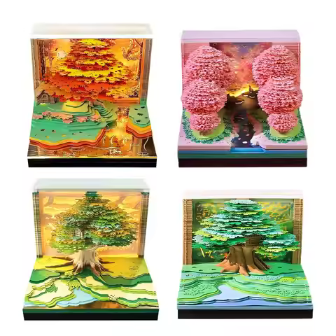 2027 Paper Carving Calendar Tree 3D Tear Off Page Calendar With LED Light Paper Carving Art Notebook