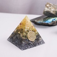 【黃瑩石、拉長石】奧根水晶能量金字塔Orgonite 6x6 cm