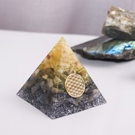 【黃瑩石、拉長石】奧根水晶能量金字塔Orgonite 6x6 cm