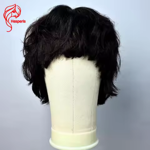 Hesperis Black Mod Bob Wig for Men Brazilian Remy Full Machine Made Human Hair Wig With Bangs Short 