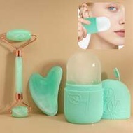 3ชิ้น/ชุด Face Beauty Gua Sha นวด Ice Mask Tool Set ประกอบด้วย Massage Roller, Scraping Board, สีเขี