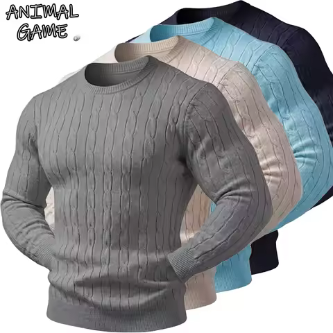 New Men's Knit Sweater Solid Color Pullover Warm Casual Men's Cold Weather Blouses Mens Winter Jumpe