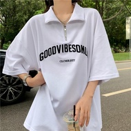 Shein   2434 เสื้อยืดแขนสั้นเสื้อโปโล ลายสกรีนตัวหนังสือ แขนสั้น เสื้อโปโล oversize  สไตล์เกาหลี  xxl