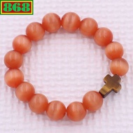 Orange opal charm bracelet Tiger's eye stone cross, bead bracelet