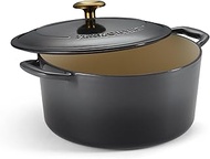 Tramontina Bestow Enameled Cast Iron Dutch Oven Pot with Lid, Round 5.5-quart, Smoke (Gold Knob)