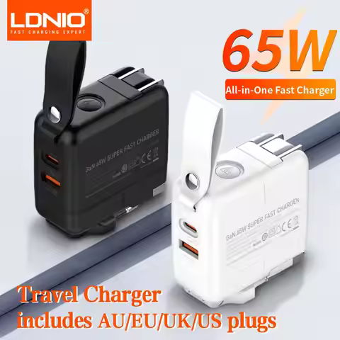 LDNIO GaN 65W international Travel Charger Universal Travel Adapter With1 QC3.0 USB A PD Type C Powe
