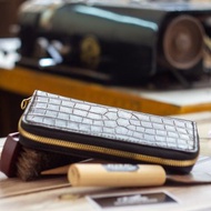 手工制深啡啞面鱷魚皮革長銀包