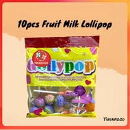 10pcs GollyPop Fruits Milk Lollipop pelbagai jenis buah-buahan dengan rasa susu