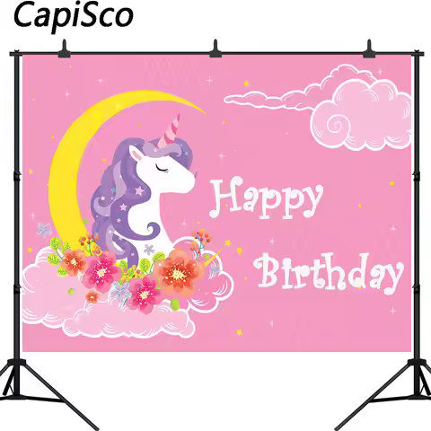 Capisco photography backdrop unicorn birthday moon stars clouds background photo shoot photocall pho