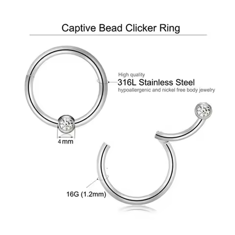 1Pc 16G 1.2x8/10mm Cz Nose Hoop Nostril Ring Tiny Helix Cartilage Four CZ Seamless Ring Hoop Piercin