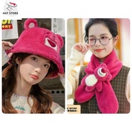 (Set of 2) Korean fashion soft fur Strawberry Bear Hat + Scarf (HATSTORE)