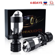 2 PCS 60W Lampu LED Projie H4 Mini Projector Lens Lensa Motor Mobil Headlamp Headlight H4 Halo Lampu