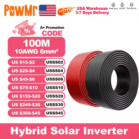 PowMr 100m 328FT Solar Power Cable 6mm² 10AWG Wire PV Photovoltaic Cable TÜV TUV Cable For PV Panels