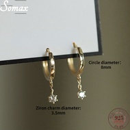 925 Sterling Silver 14k Gold Plated Simple Pavé Crystal Ear Bone Buckle Earrings Star Charm Women Fashion Exquisite Jewelry Gift