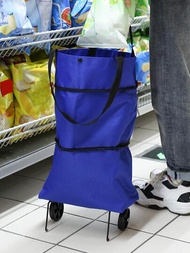 1入組便攜可折疊購物車適用於家庭使用帶手持和帶輪子和大容量和和即可使用作為後背包或者手推車和可重複使用食品雜貨袋