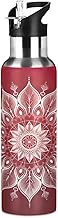 Red Mandala Flower Insulated Water Bottle 32 Oz Leakproof Water Bottles, BPA-Free Sport Water Bottle