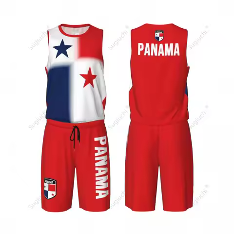 Men Panama Flag Basketball Jersey Set Mesh Shirt & Pants Sleeveless