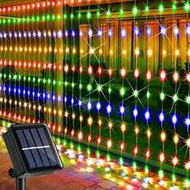 1pc 300/200/100 LED Solar Powered Curtain Lights, Outdoor Lights, IP65 Waterproof, 8 Lighting Modes,