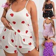 1X-5XL Pyjamas Sleeveless Tops short pants cotton Sleepwear women Plus Size 2 Piece heart print loun